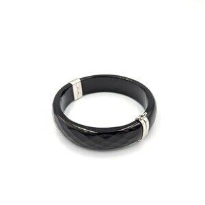 Sterling Silver 925 Black Faceted Black Onyx Clamper Bangle Bracelet 8"